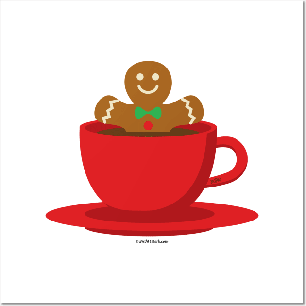 Gingerbread Man Relaxing In A Hot Chocolate Red Cup Wall Art by BirdAtWork